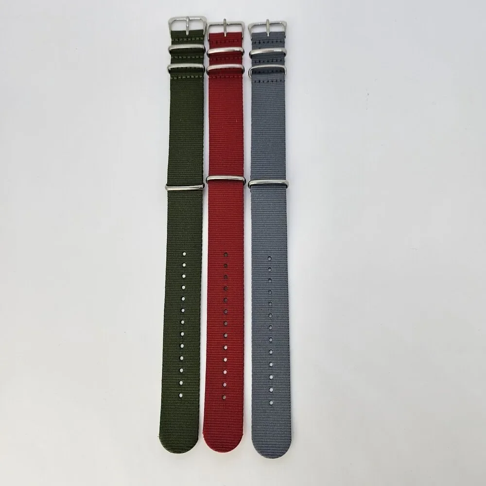 3X 22MM Nylon Canvas Watch Band 1 Piece Strap Green Red Gray‎ Men's Watch Band